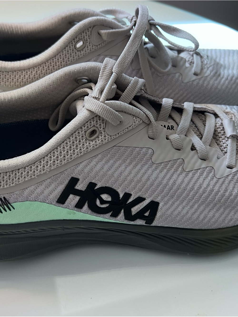 Hoka One One Men's Neutral Trainer - Light Gray with Mint Accent
